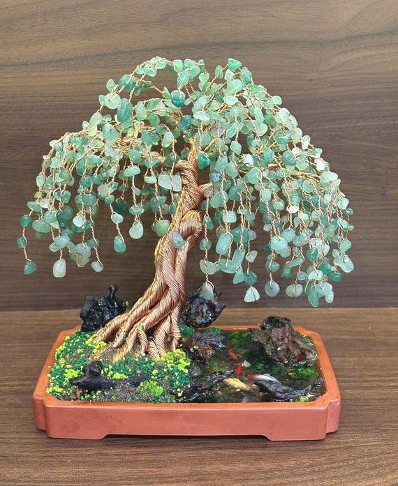 Green Jade Gemstone Bonsai Tree Sculpture: Copper Wire Tree of Life - Etsy