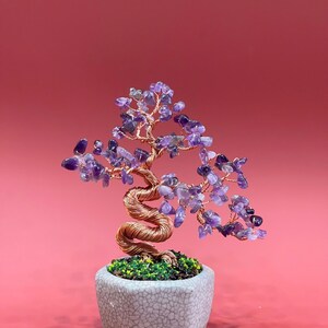 Mini Crystal Tree of Life Sculpture: Copper Wire & Natural Amethyst ...