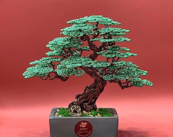 Copper Wire Bonsai Sculpture: Handmade Tree of Life Art