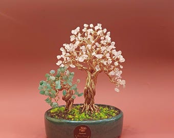Weihnachts-Kristall Bonsai Baum Skulptur: Kupfer Draht Edelstein Baum des Lebens Schreibtisch Dekoration