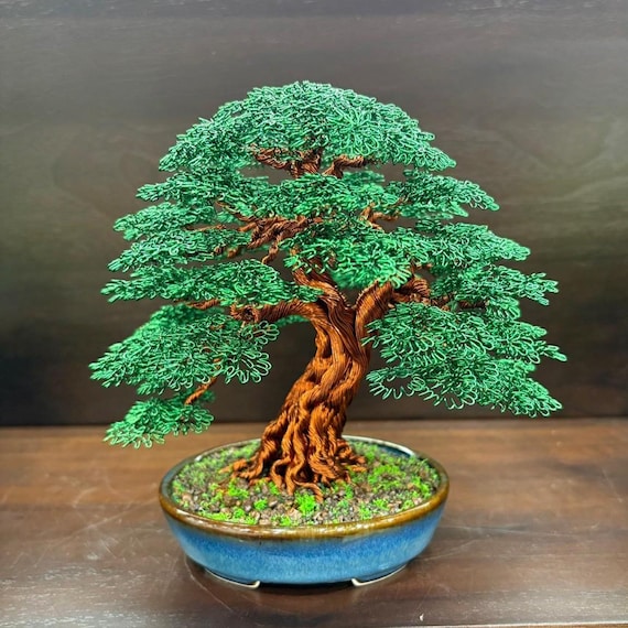 Handmade Copper Bonsai Tree Sculpture: Miniature Tree of Life
