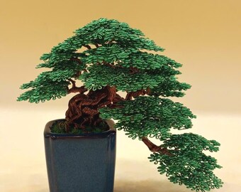 Handmade Copper Wire Bonsai Tree Sculpture: Desk Decor