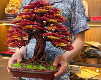 Copper Wire Bonsai Sculpture – Red Maple Tree, Feng Shui Art