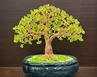 Peridot Crystal Bonsai Tree: Copper Wire Tree of Life, Wealth Decor