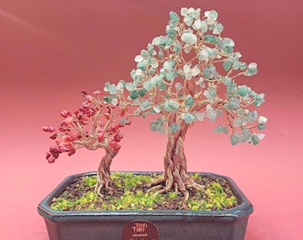 Weihnachts-Kristall Bonsai Baum Skulptur: Kupfer Draht Edelstein Baum des Lebens Schreibtisch Dekoration