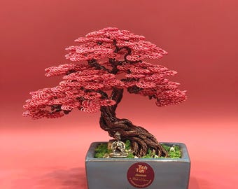 Handmade Copper Bonsai Tree Sculpture: Feng Shui Lucky Fortune Decor