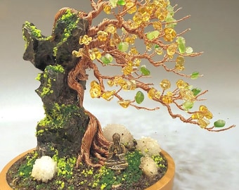 Citrine Jade Crystal Tree bonsai sculpture: Handmade tree of life