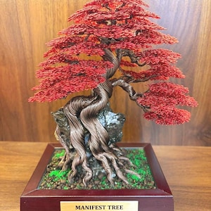 Escultura de bonsái de alambre: Arte del árbol de la vida hecho a mano - Árbol de arce sobre la roca