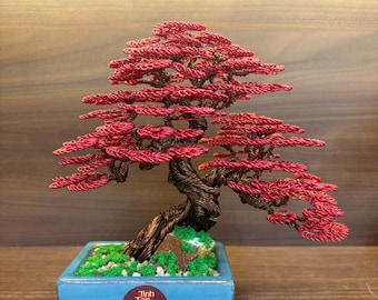 Rotahorn Japanischer Bonsai Baum Skulptur: Handgemachter Baum des Lebens Dekor