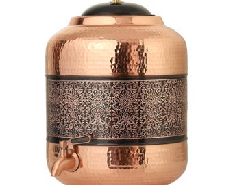 Vattendispenser i ren koppar, hamrad, 11 liters ayurvedisk behållare
