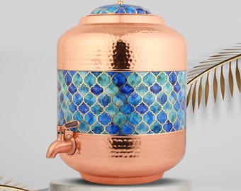 Hamrad kopparvattendispenser 11 liter ayurvediskt kärl tryckt