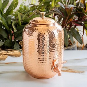 Pure Copper Water Dispenser Pot: Hammered 8L Ayurvedic Vessel Design Home Decor