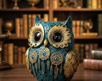 金色のフクロウの家族の樹脂製置物、エレガントなホームデコレーション