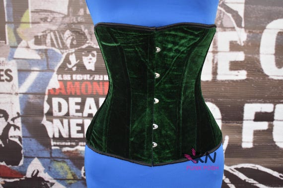 Green Velvet Gothic Corset: Double Steel Boned Renaissance Waist Trainer|Fashion corset top