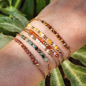 Bracelet personnalisable en morse – Unique, personnalisé, minimaliste, acier inoxydable – Pierre naturelle - Cadeau prénom, mots, naissance