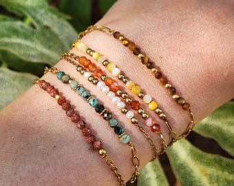 Bracelet personnalisable en morse – Unique, personnalisé, minimaliste, acier inoxydable – Pierre naturelle - Cadeau prénom, mots, naissance