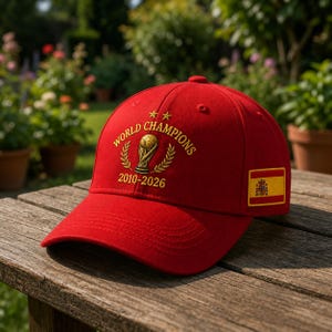 スペイン国旗刺繍入り帽子、スペイン国旗サイドパッチ付き帽子、スペイン代表サッカーチームのエンブレム入りキャップ、2026年ワールドカップ優勝記念サッカーキャップ、サッカーファンへのギフト
