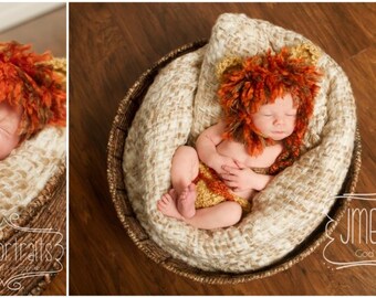 Baby Lion Hat WITH Diaper Cover-Matching 2 Piece Crochet Set-Perfect Newborn Photo Prop