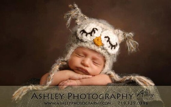 Baby Hat Woodland Hat Owl Photography Prop Newborn Sleepy Owl Hat