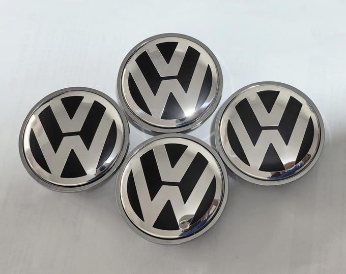 Set of 4 Black 65mm Wheel Center Caps With Chrome Edge for Volkswagen ...