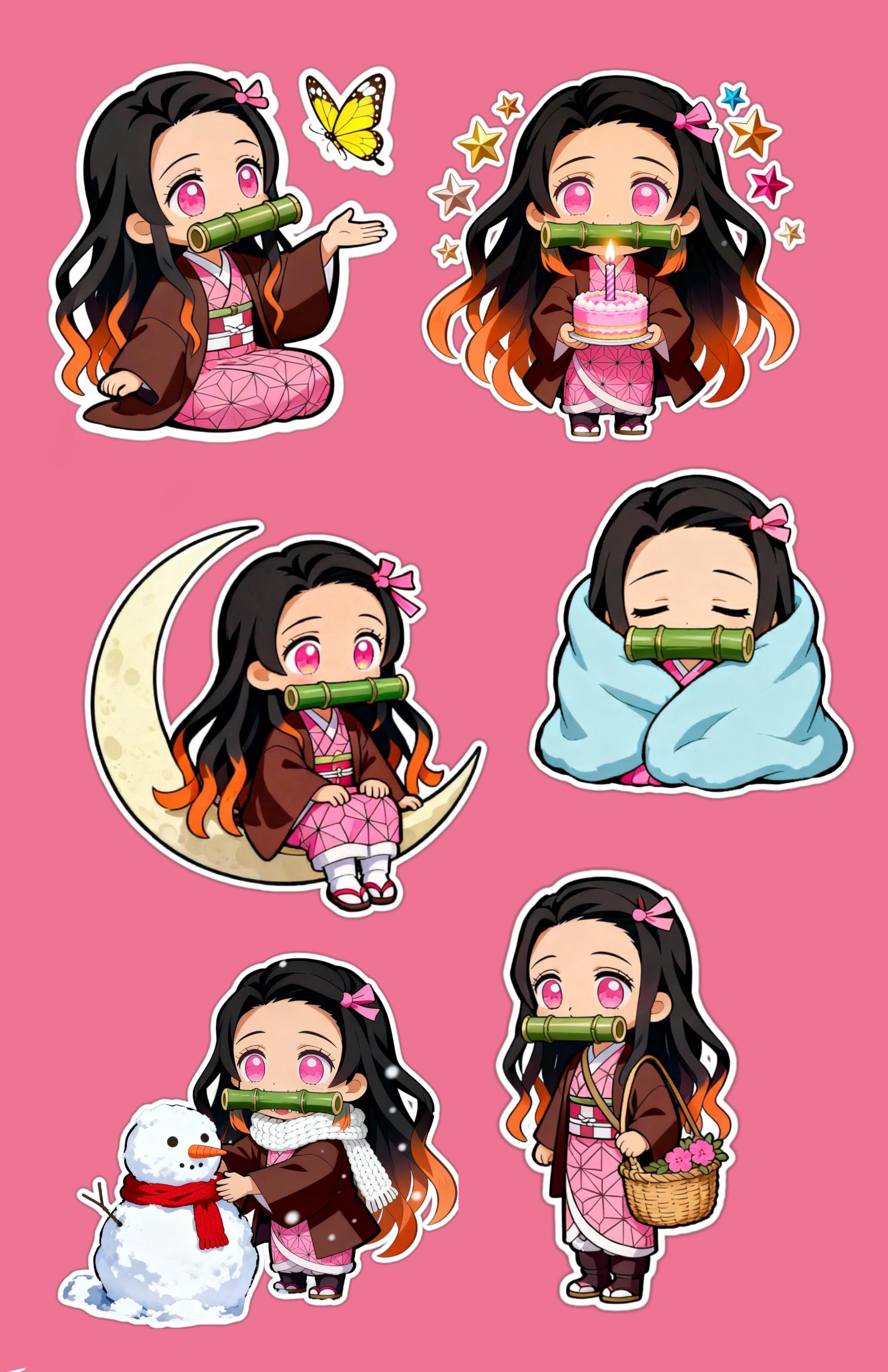 Cute Chibi Nezuko Sticker Pack | Demon Slayer Anime Fan Art ...