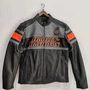 Harley Davidson Rumble Leather Jacket: Color Block Vintage Biker