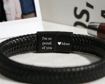 Aangepaste 2026 afstudeercadeau voor mannen, gepersonaliseerde afstuderen leren armband, armband met verborgen boodschap voor jongen, cadeau voor vriend zoon kleinzoon