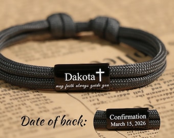 Confirmation Bracelet with name for boy,Personalized Engraved adjustable bracelet,Christian gifts for men,Easter Gifts,Religious jewelry