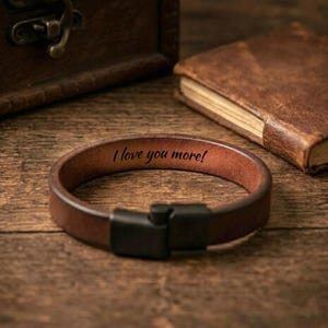 Custom Genuine Leather Bracelet for Men, Personalized Engraved Hidden Message Bracelet ,Anniversary Gift for Him Husband Boyfriend
