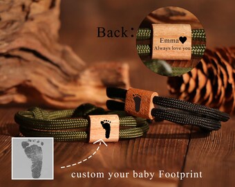 Pulsera de madera personalizable con huella de bebé, pulsera para papá primerizo, regalo para baby shower, regalo para papá primerizo, pulsera personalizada para papá