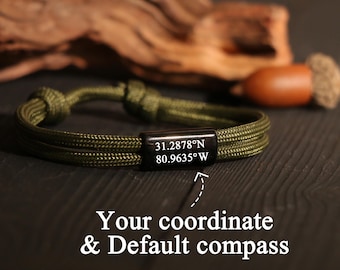 Pulseira masculina personalizada com gravação de latitude e longitude, pulseira de identificação personalizada, pulseira LDR personalizada, presente de aniversário para homens, presente de aniversário de casamento para ele.