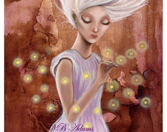 Giclee print of girl surrounded by Fireflies