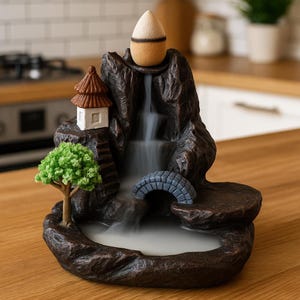 Backflow Incense Burner Waterfall – Aromatherapy Home Decor with Cones – Zen Meditation Incense Holder Ornament