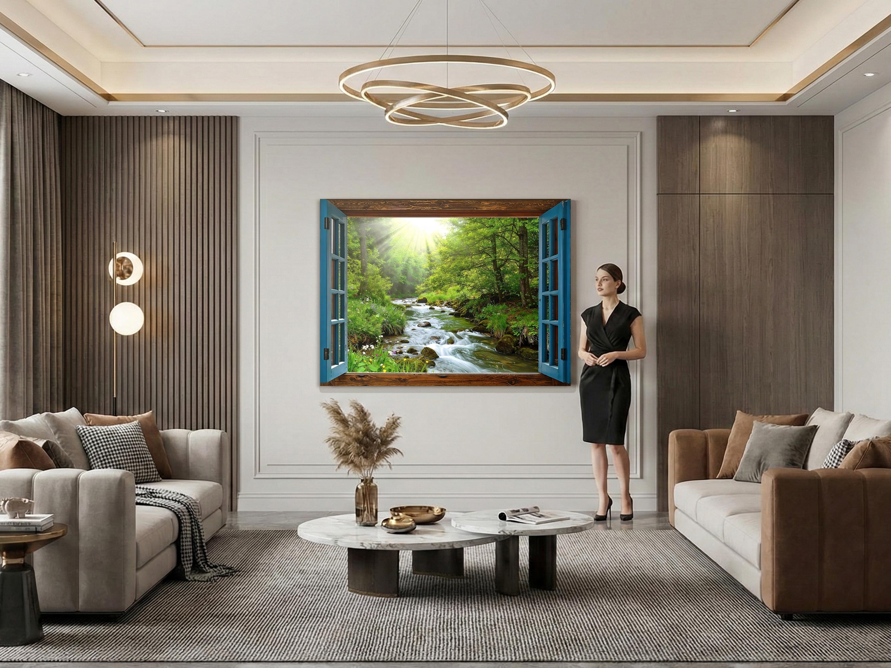 Window River 8K Ultra-realistic Large Open Window River Art for Windowless Room ...