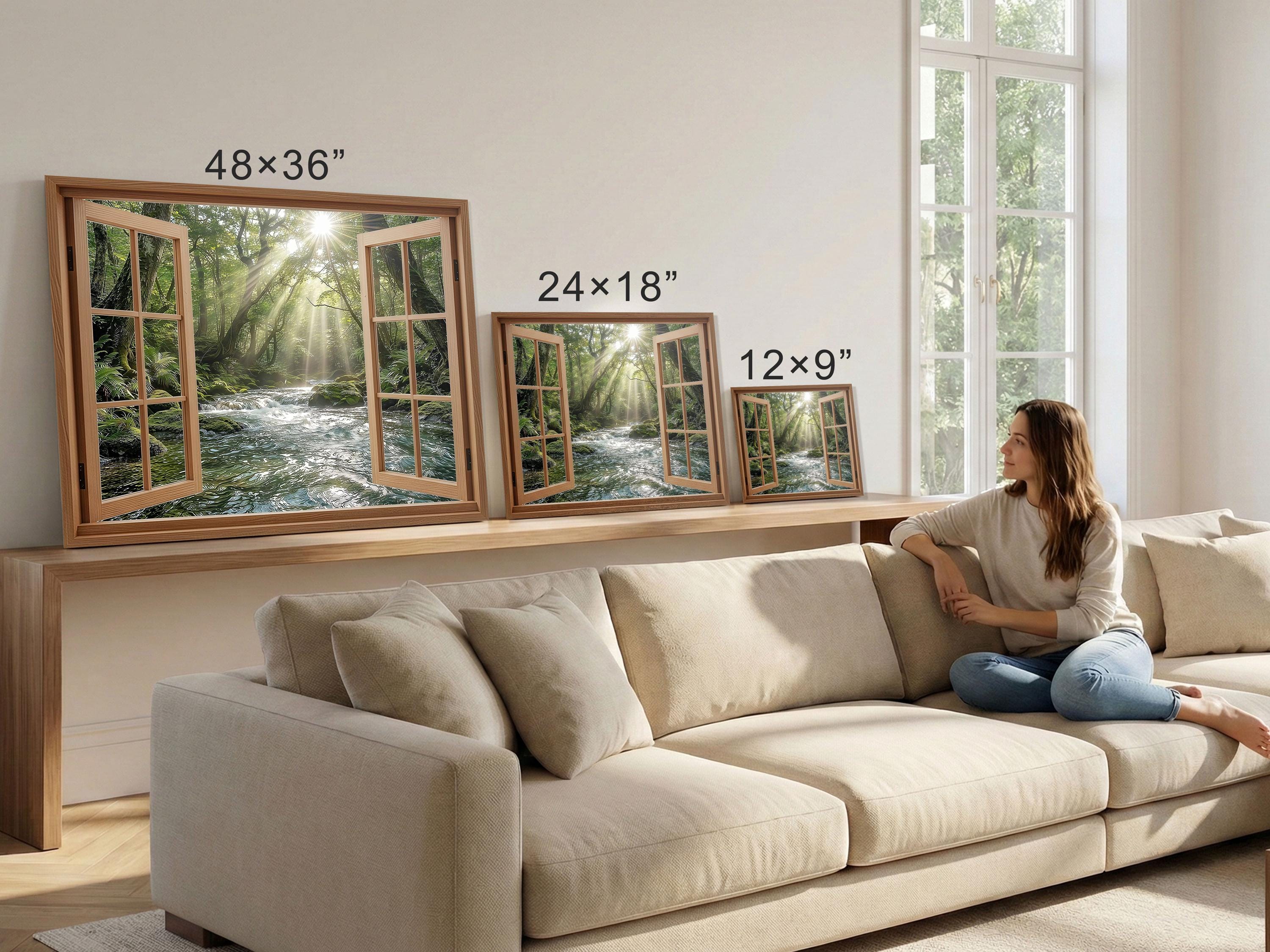 Window Without Ray 8K 14400px Ultra HD Faux Window Art - Sun Rays Forest Stream Canvas ...