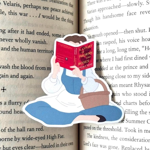 Belle reading ACOTAR Sticker: Waterproof Glossy Vinyl Decal