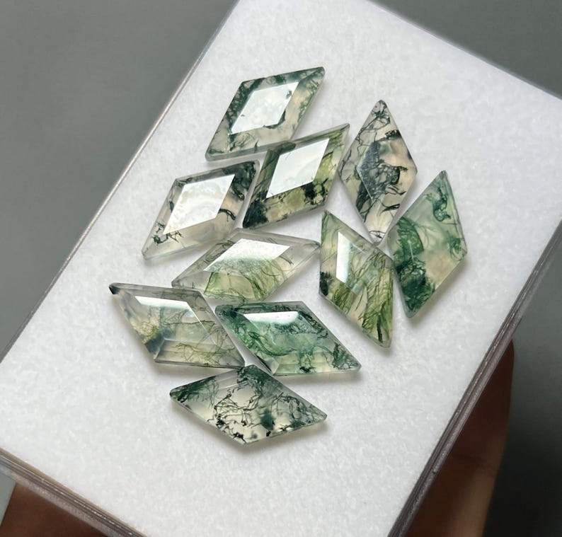 Moss Agate Gemstone Slices: Step Cut Fancy Shape Lot (10 Pieces) - Etsy