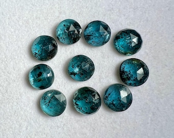 Natural Teal Moss Kyanite Rose Cut Slice Stones (9mm Round, 10 Pieces)