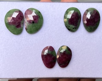 Ruby Zoisite Rose Cut Slices: Freeform Gemstone Pair Lots
