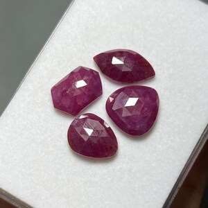 Ruby Rose Cut Slice Gemstones: Freeform Flat Back Loose Stones (4 Pieces)