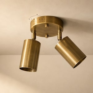 Adjustable Brass Double Spotlight | Directional Ceiling Light Fixture