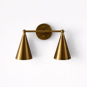 Solid Brass Double Cone Wall Sconce | Mid Century Modern Light, Vintage Bathroom Fixture