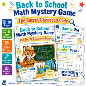 2nd 3rd Grade Math Mystery Game, Back to School Secret Code Activity (PDF)
