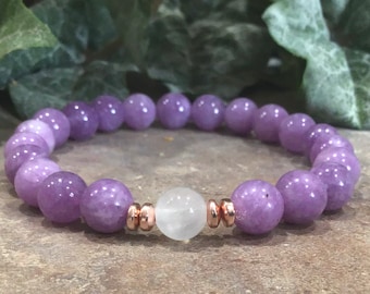 Purple Kunzite and Selenite Bracelet, Gemstone Bracelet, Healing Bracelet