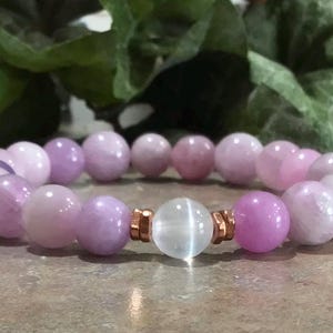 Purple Kunzite and Selenite Bracelet, Gemstone Bracelet, Healing Bracelet