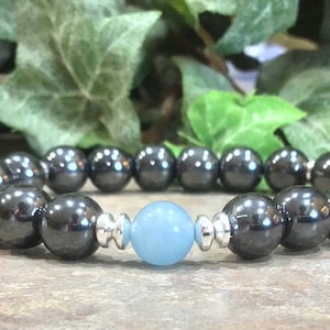 Hematite and Aquamarine Bracelet, Yoga Bracelet, Healing Bracelet, Stackable Bracelet
