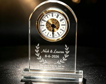 Custom Wedding Vow Clock Crystal Plaque, Personalized Anniversary Gift with Engraved Name,Date & Custom Vows,Groom's proposal gift for her.