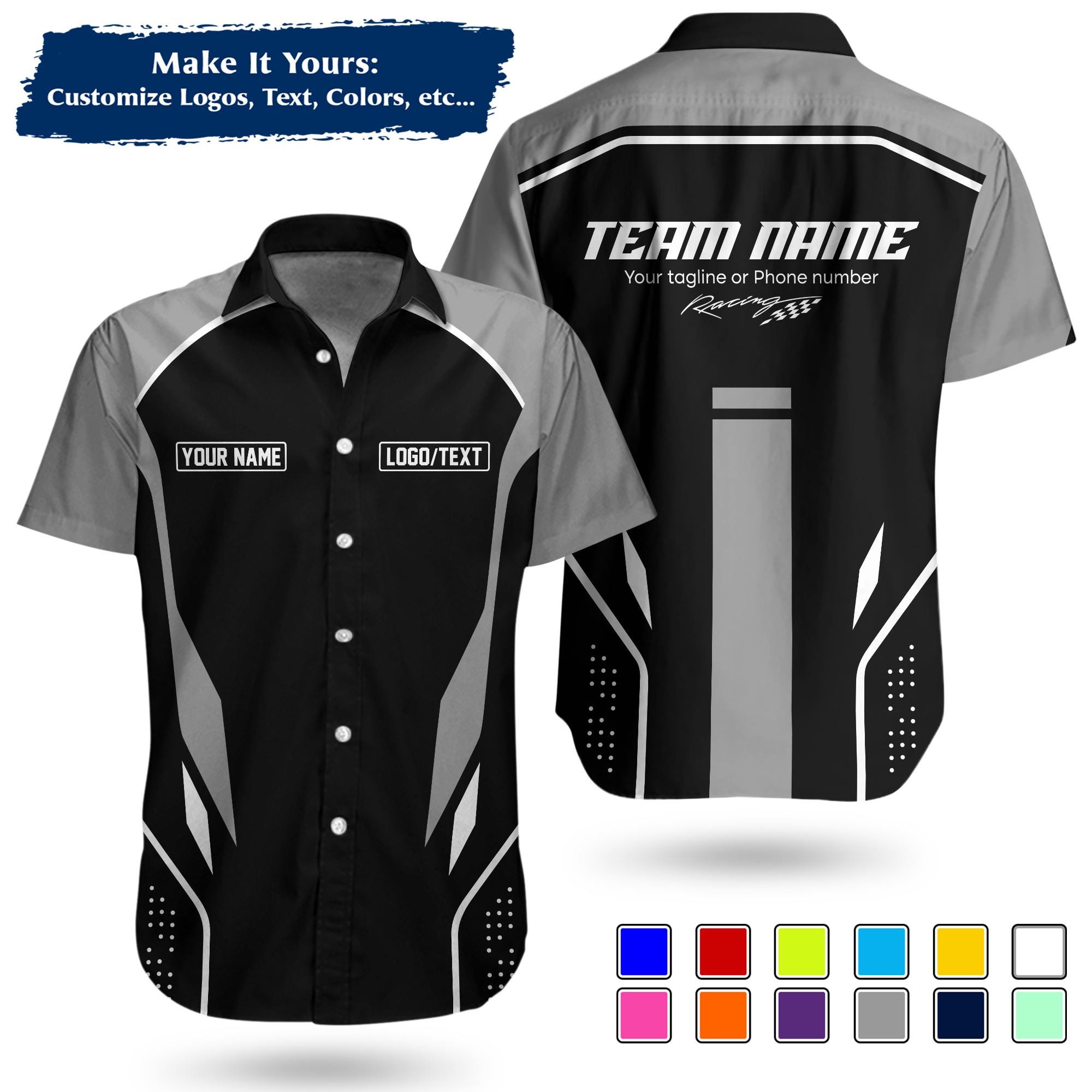Custom Racing Team Button Shirt – Personalized Name Logo, Mechanic Crew ...