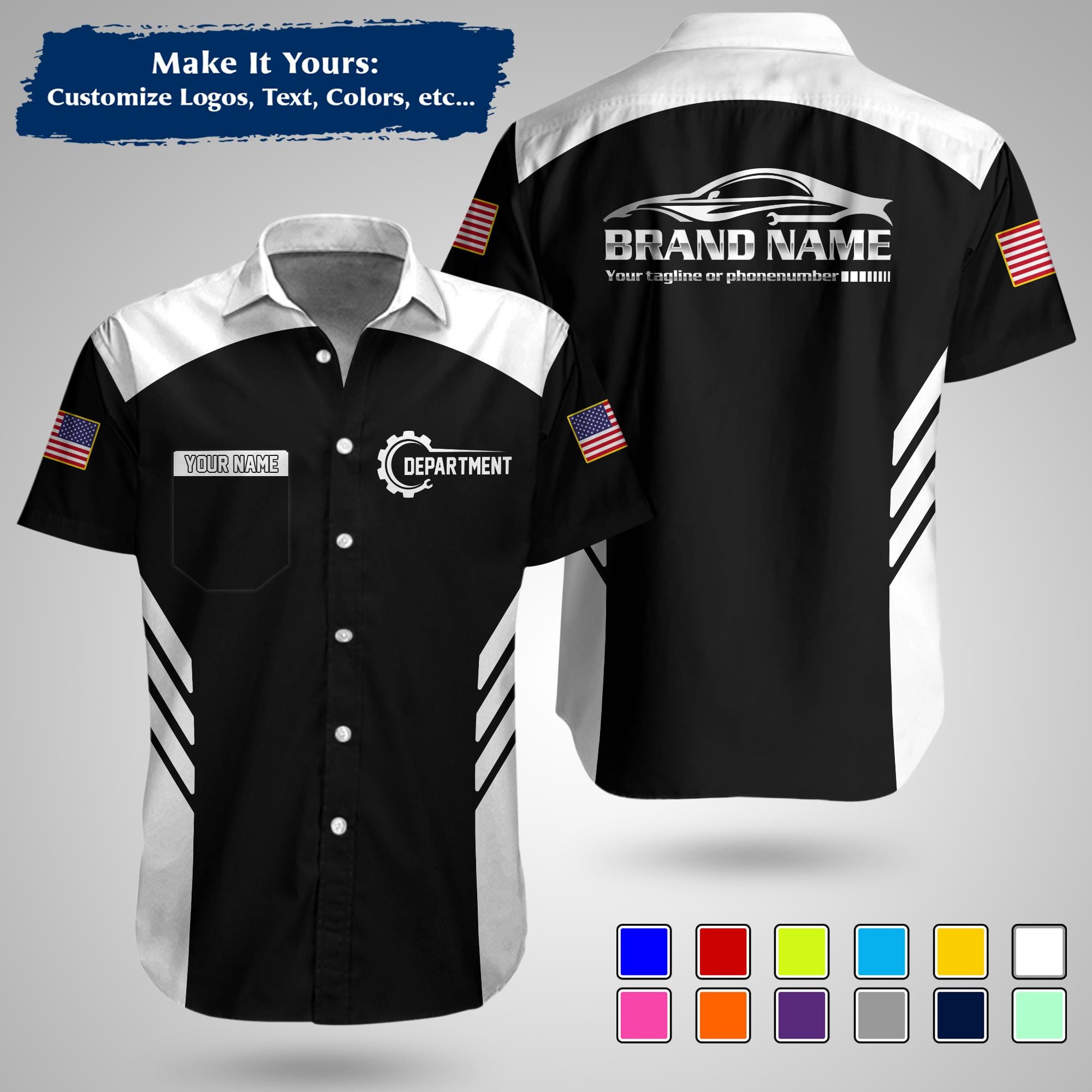 Custom Racing Team Work Shirt | Personalized Name, Logo & Company Text ...