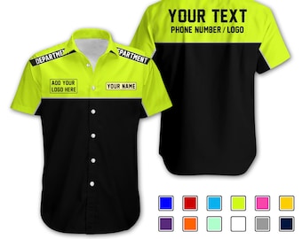 Custom Mechanic Hawaiian Shirt – Department Shoulder Text, Personalized Name Logo, Team Work Uniform Shirt, Father's Day Gifts